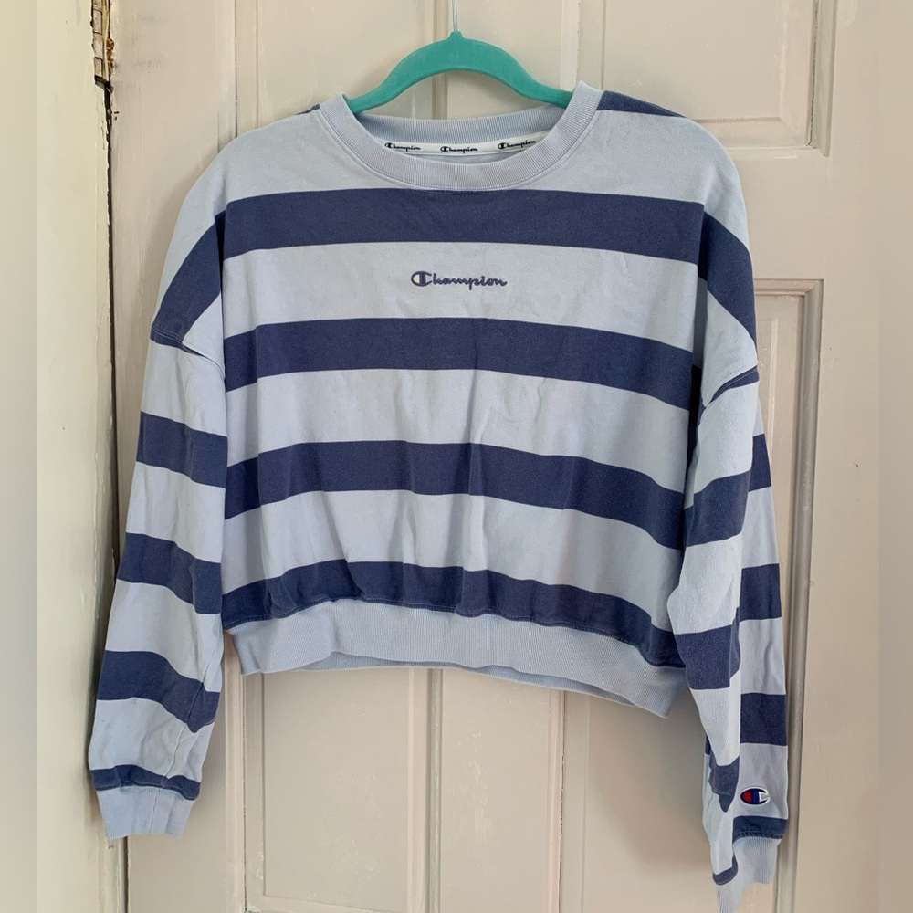 Champion Cropped Striped blue long sleeved t-shirt size small